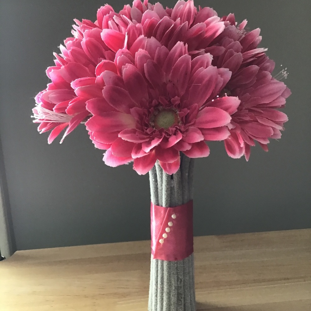 Faux Pink Gerber Daisy Bouquet with Fiber Optics